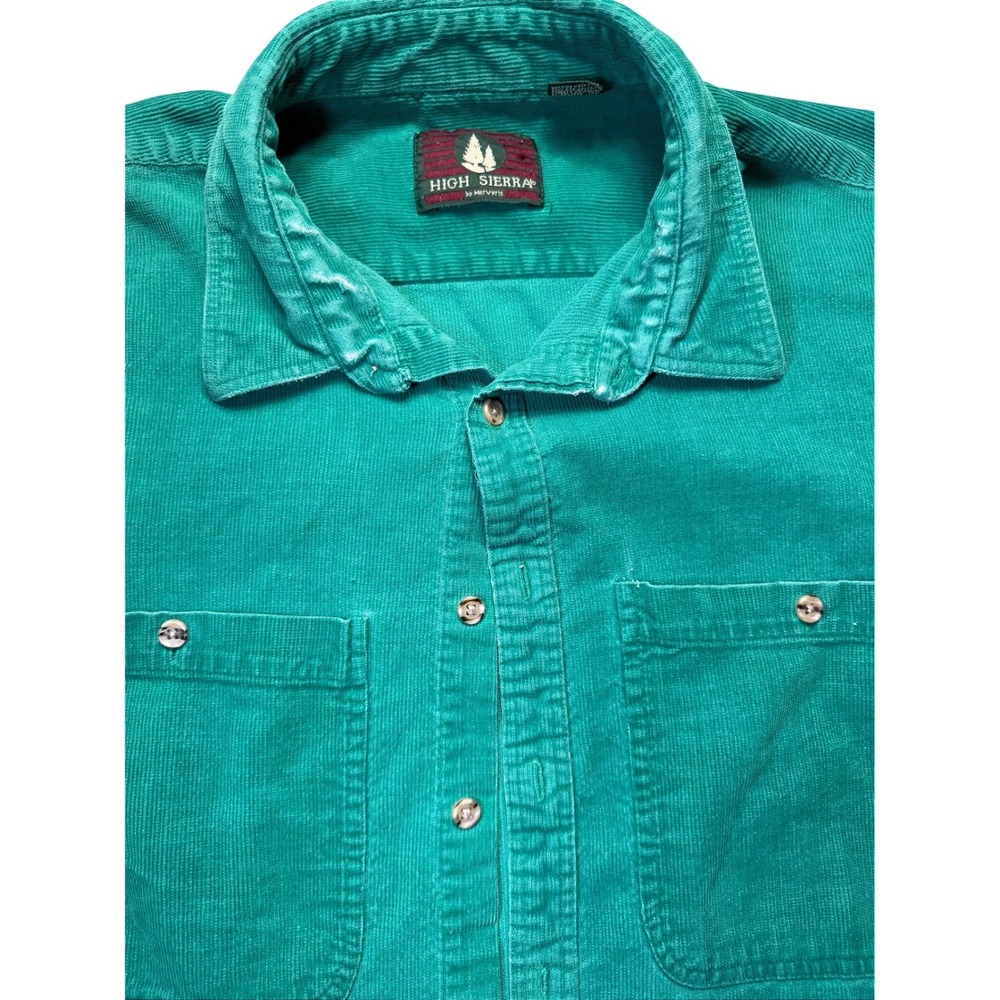 High Sierra Vintage Corduroy Shirt XL Green Teal Button Cotton Distressed Grunge - Picture 4 of 16